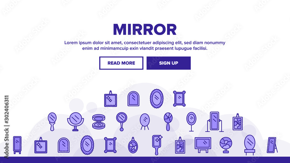 Mirror Different Form Landing Web Page Header Banner Template Vector. Broken And New, Ancient And Modern, Hand And Wall Mirror Illustration