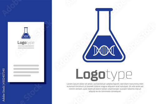 Blue DNA research, search icon isolated on white background. Genetic engineering, genetics testing, cloning, paternity testing. Logo design template element. Vector Illustration