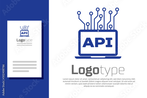 Blue Computer api interface icon isolated on white background. Application programming interface API technology. Software integration. Logo design template element. Vector Illustration