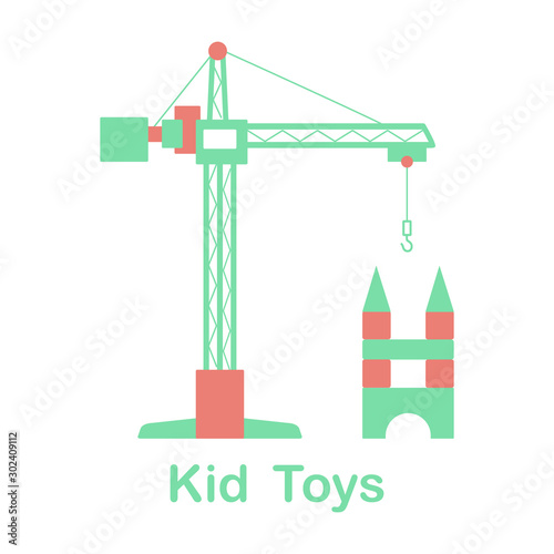 Vector kid toys Crane block Construction machinery