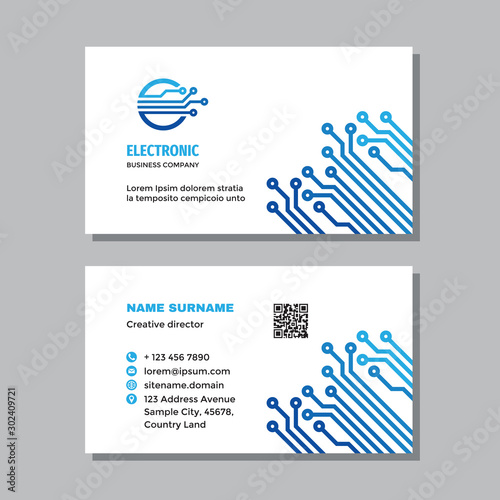 Business card template with logo - concept design. Network computer digital technology visit card branding. Vector illustration. 