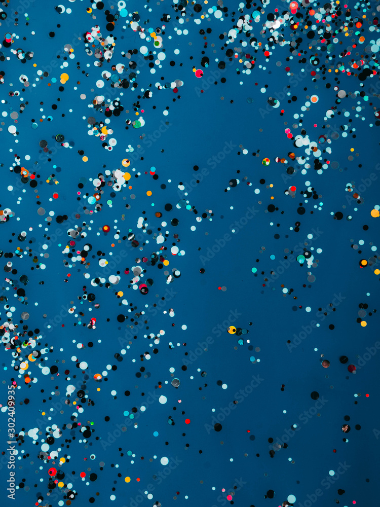 Abstract dark blue background with glitter sparkle confetti, Holiday concept, happy birthday invite, flyer, Christmas, New Year card
