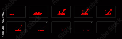 cartoon fire splash effect. sprite sheet of a fire splash. frame by frame classic animation for game development, mobile games or motion graphic.