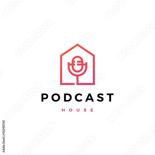 podcast mic house home logo vector icon illustration