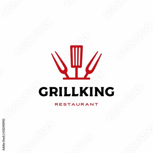 chef kitchen grill king spatula fork logo vector icon illustration