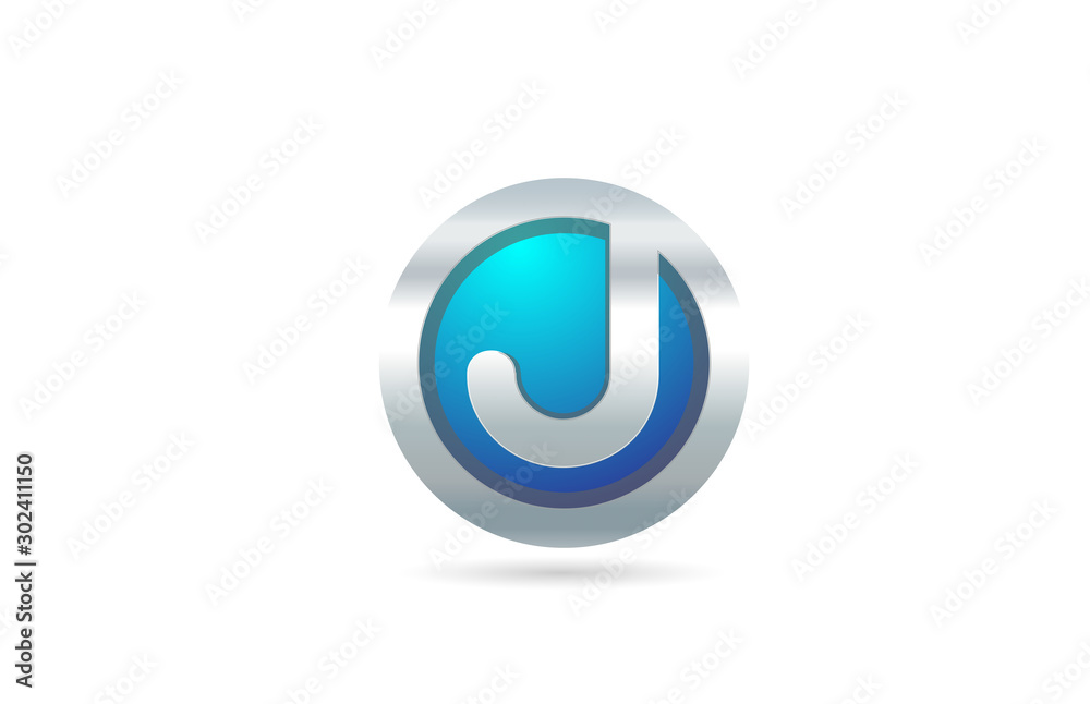 J alphabet letter blue metal logo icon design for company or business