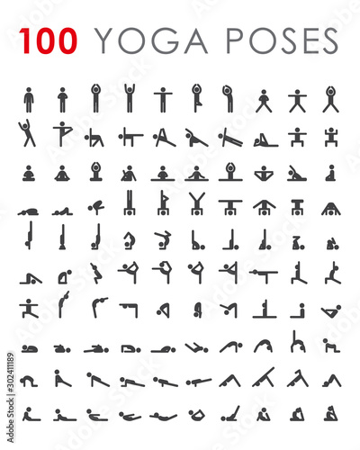 Obraz na plátně Big yoga poses asanas icons set