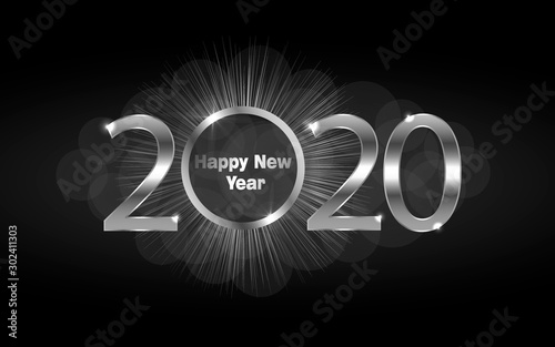 Happy New Year 2020. Luxury background with silver sparkling shiny numbers. Vector Illustration for holiday greeting card, invitation, calendar, poster or banner.