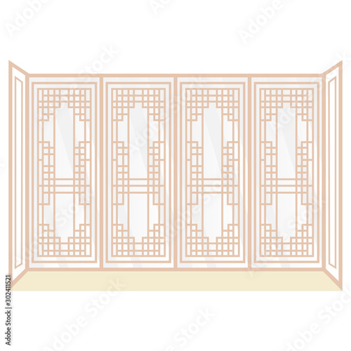 Asian vintage window vector illustration. traditional korean window and door