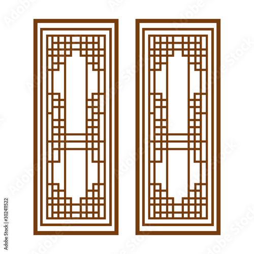 Asian vintage window vector illustration. traditional korean window and door