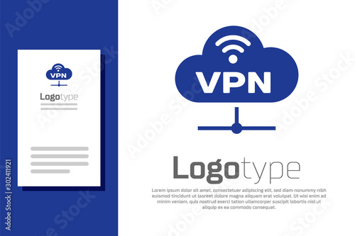 Blue VPN Network cloud connection icon isolated on white background. Social technology. Cloud computing concept. Logo design template element. Vector Illustration