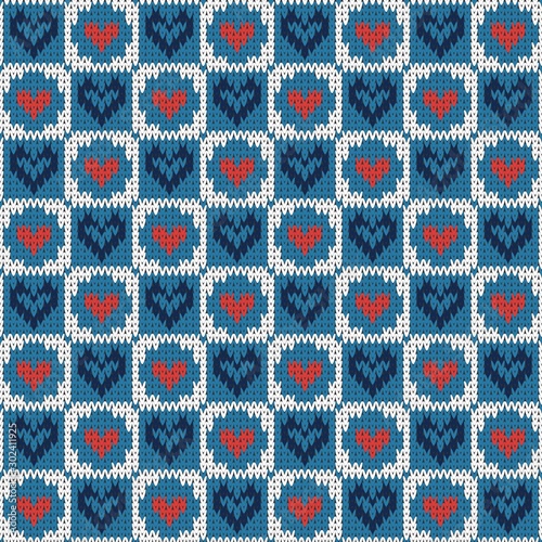 seamless knitted pattern with tile with hearts