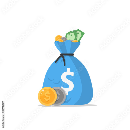 Money bag icon, moneybag flat simple cartoon illustration