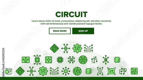 Circuit Computer Landing Web Page Header Banner Template Vector. Different Electronic Circuit And Electronic Module, Processor And Micro-scheme Illustration