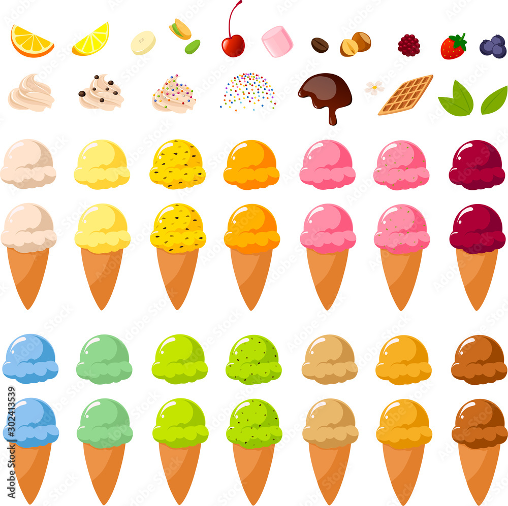 Vector Art Ice Cream Shop Set Toppings Shake Stock Vector - Illustration of  chopped, rainbow: 38727555