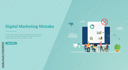digital marketing mistake for website template or landing homepage banner - vector