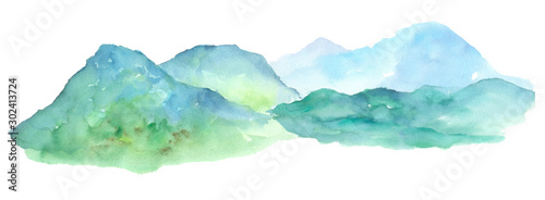 Panorama mountain landscape watercolor painting on isolated white background illustration art element for backdrop or wallpaper or your design