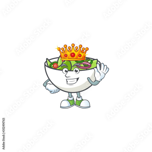 Fresh salad cartoon character with king mascot