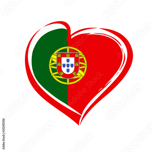 Love Portugal, heart flag emblem in national colors. Flag of Portuguese with heart shape for Restoration of Independence Day 1 December, isolated on white background. Vector illustration