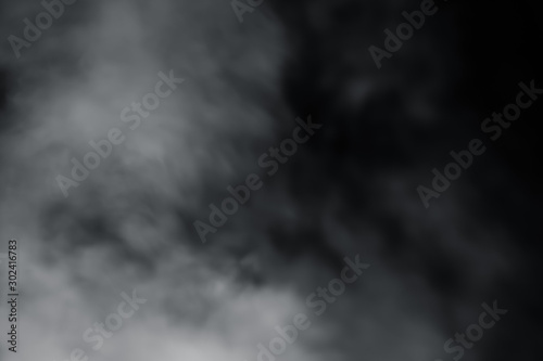 Smoke spray spread with wind on black background. Soft blur fog from left side