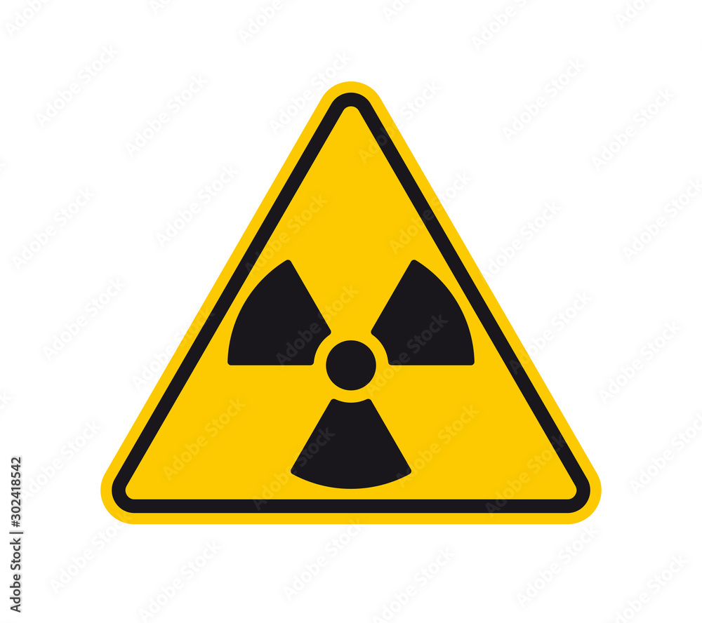 Vector yellow triangle sign - black silhouette radiation. Isolated on white background. Vector yellow triangle sign - black silhouette radiation. Isolated on white background.