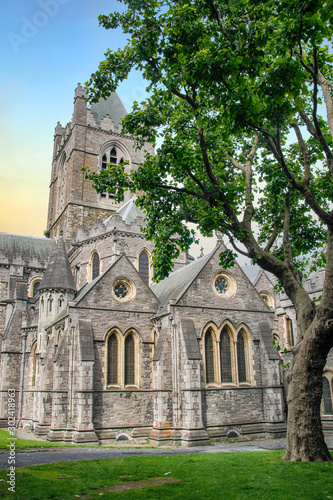 Colorful view of Christ Church Cathedral in Dublin. Cathedral of the Holy Trinity, is a medieval gothic construction. © Shootdiem