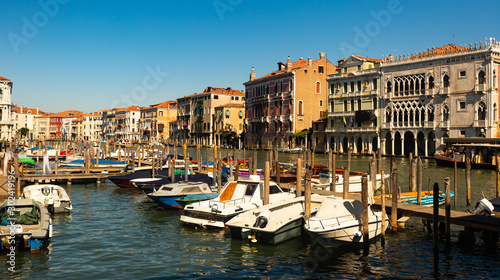 Motor boats parking in Grand Canal in Venice