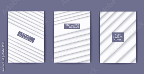 White shaded multi layered poster. Vector 3D cover template. Minimalistic style design.