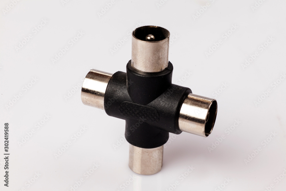 coaxial Antenna cable connectors, metal plug on white coaxial Antenna cable connectors, metal plug on white