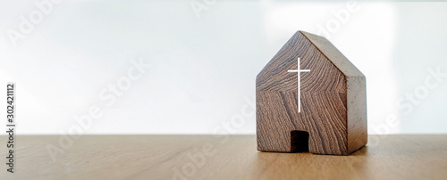 Home church, wooden home church, community of Christ, Mission of gospel, with blank copy space photo