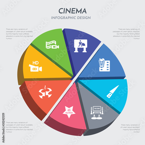cinema concept 3d chart infographics design included hd movie, hitman, hollywood star, home cinema, machete, movie, movie billboard, film icons
