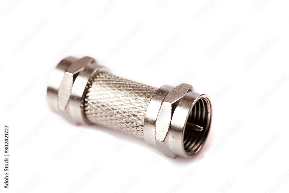 coaxial Antenna cable connectors, metal plug on white coaxial Antenna cable connectors, metal plug on white