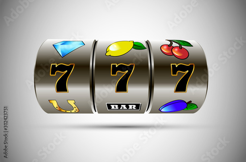 Lucky seven on slot machine. Vector.