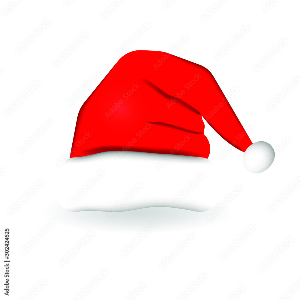 Red Santa hat on white background. Association with winter and Christmas. Red Santa hat on white background. Association with winter and Christmas.