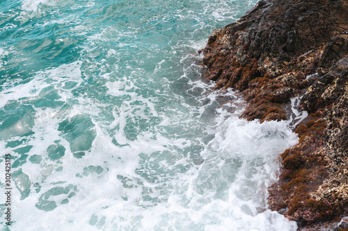 Waves crashing in Cinque Terre
