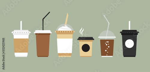 Vector coffee Cups set. Disposable coffee cup to go.