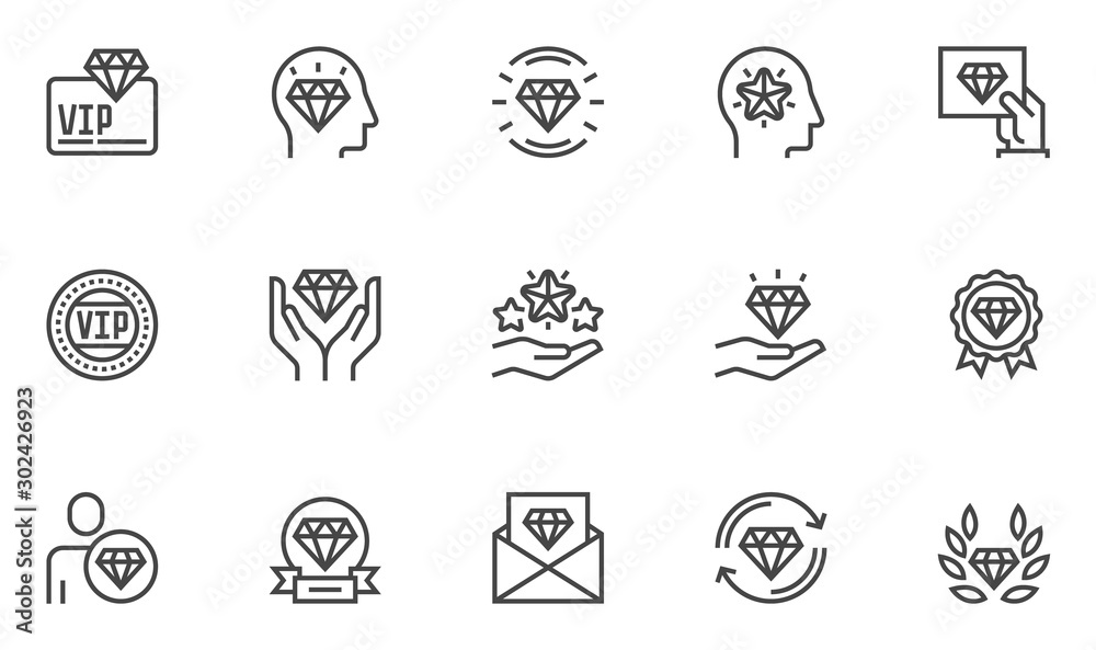 VIP vector line icons set. Very important person, VIP customer. Editable stroke. 48x48 Pixel Perfect.