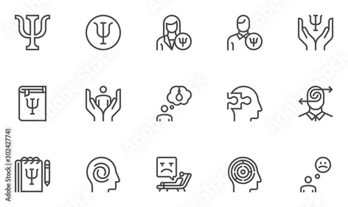 Psychology Vector Line Icons Set. Psychologist, Psychological Help, Depression, Individual Therapy. Editable stroke. 48x48 Pixel Perfect.