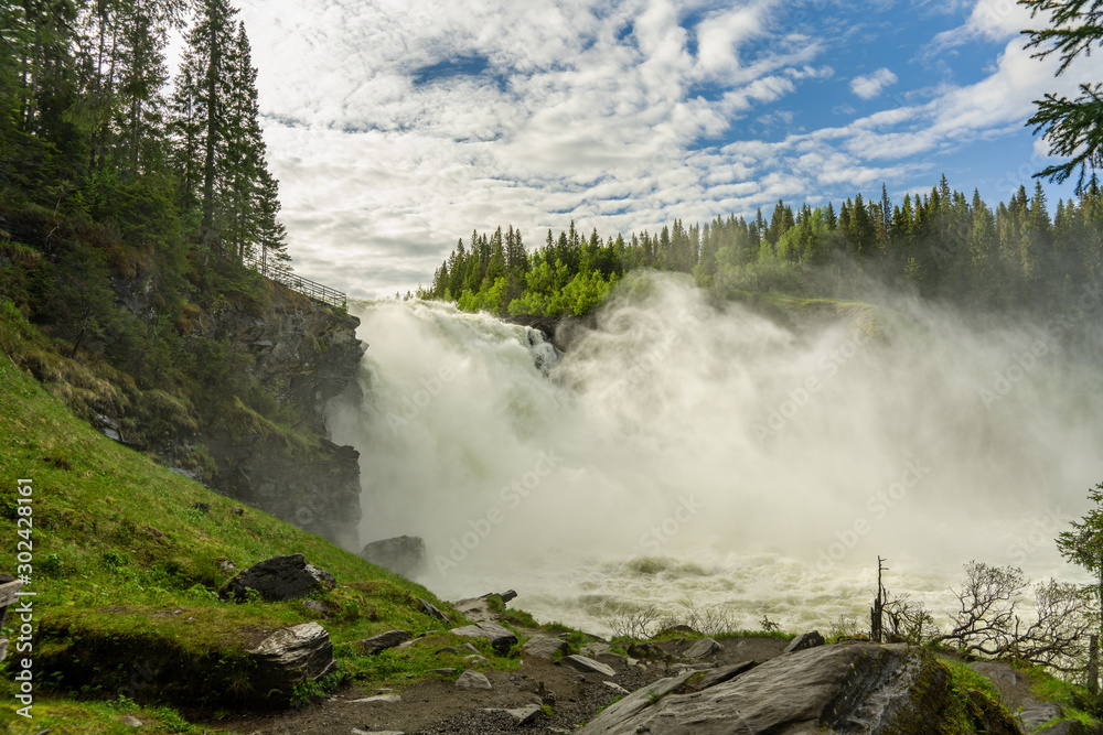 The roaring waterfall Tannforsen in Sweden