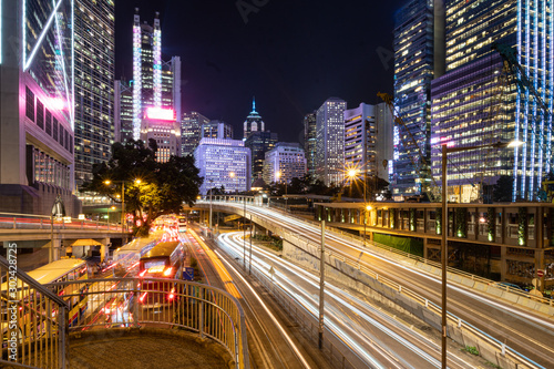 Traffic light trails captured in the Central business district in Hong Kong island at night in Hongkong © jakartatravel