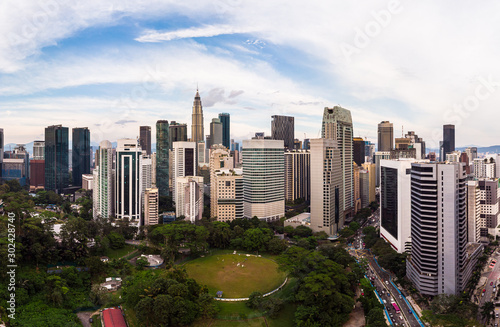 Aerial view of Kuala Lumpur business district skyline in Malaysia