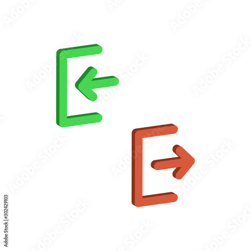 Set of login and logout icon.Vector isometric and 3D view.