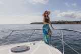 amazing woman on the luxury yacht, procida, italy