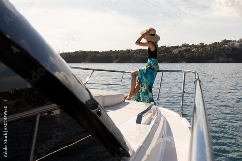 amazing woman on the luxury yacht, procida, italy