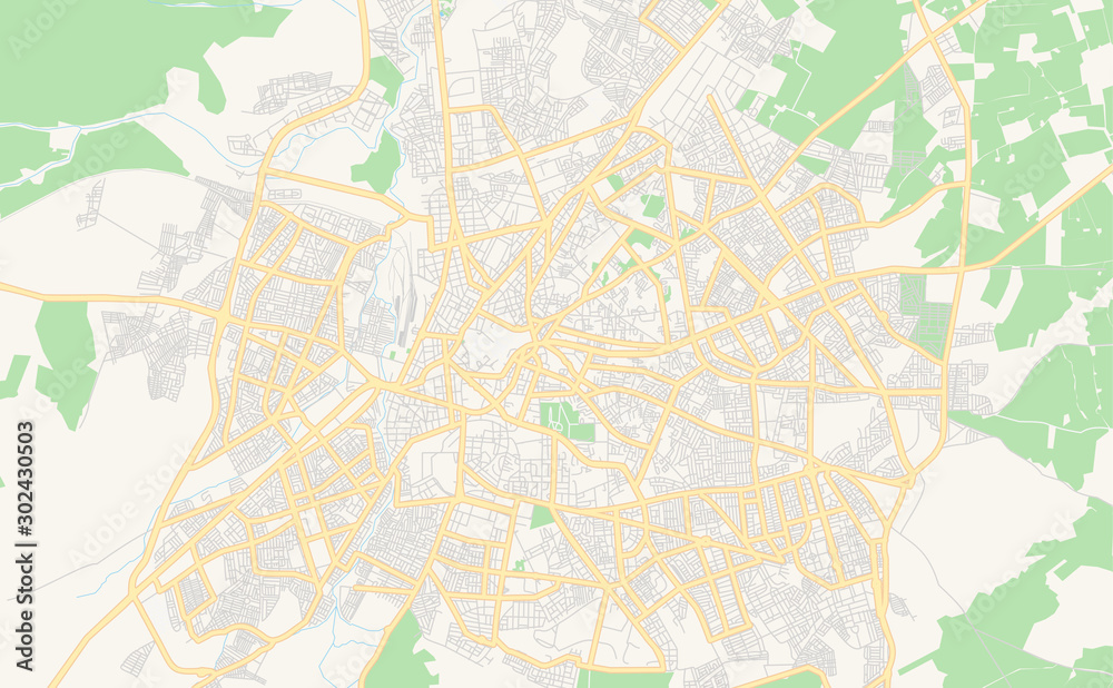 Printable street map of Oujda-Angad, Morocco