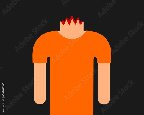 Beheading and decapitation - beheaded person is without head on the neck. Brutal and violent execution as death penalty and capital punishment. Vector illustration