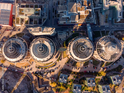 Photography Beautiful drone shot of Old Gasometer buidlings in Vienna from up above