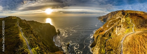 Fotografia, Obraz Aerial of Slieve League Cliffs are among the highest sea cliffs in Europe rising