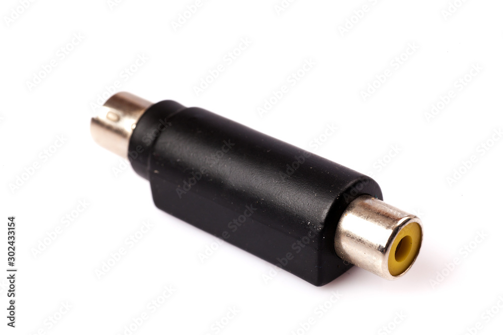 audio jack,plug convertor for video and sound on white background audio jack,plug convertor for video and sound on white background