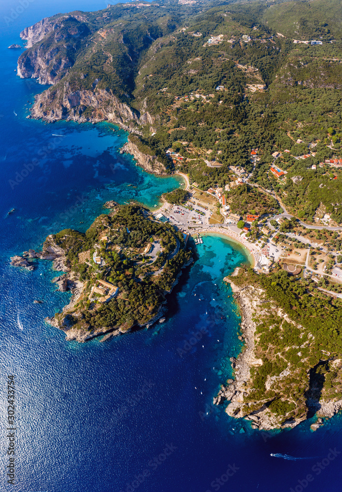 Aerial of mediterranean island Corfu in Greece